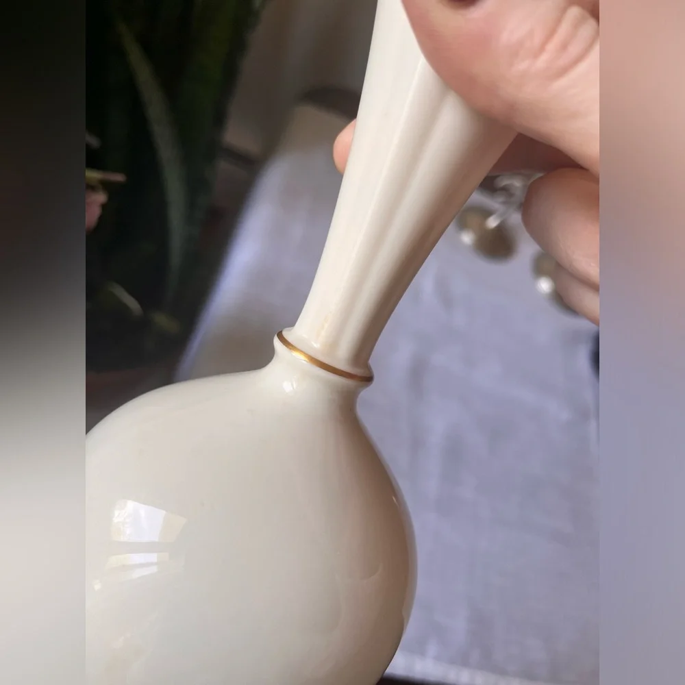 Vintage Lenox Porcelain Bud Vase Cream Beige off White w Gold Accents